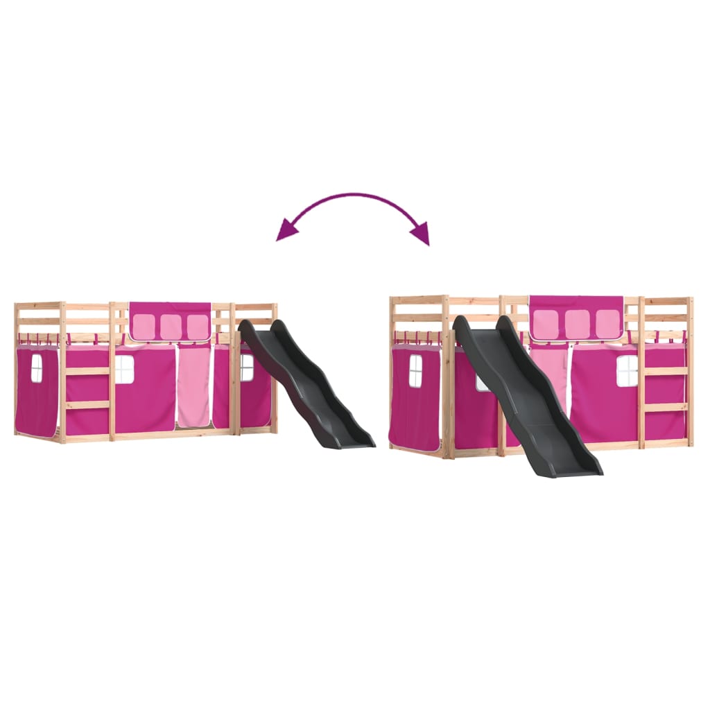 Stapelbed met glijbaan en gordijnen roze 90x190 cm is nu te koop bij PeponiXL, paradijselijk wonen!