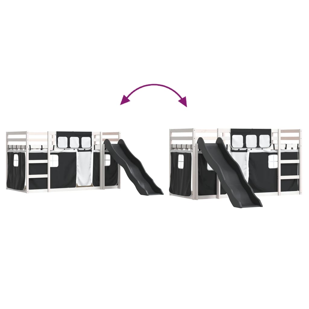 Stapelbed met glijbaan en gordijnen wit en zwart 90x190 cm is nu te koop bij PeponiXL, paradijselijk wonen!