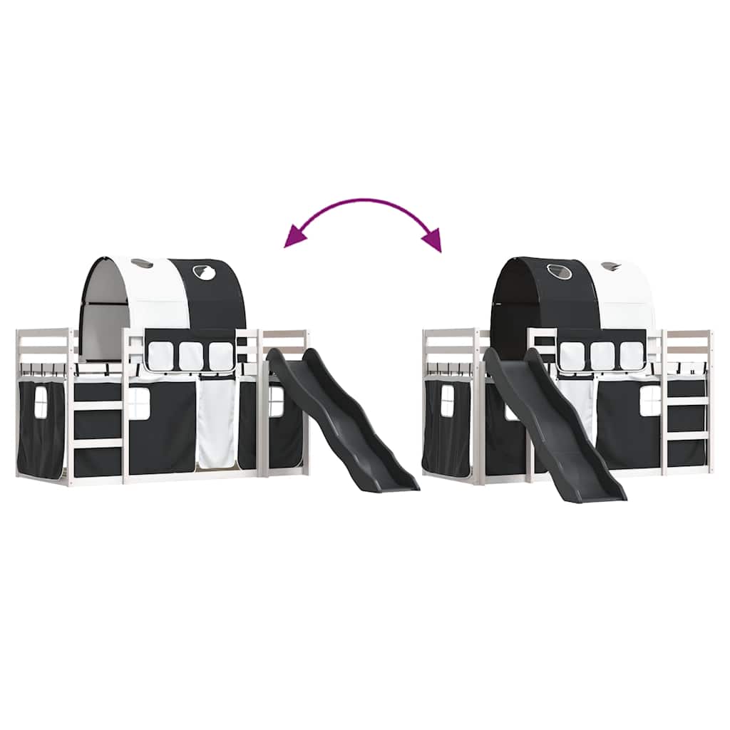 Stapelbed met glijbaan en gordijnen wit en zwart 90x200 cm is nu te koop bij PeponiXL, paradijselijk wonen!
