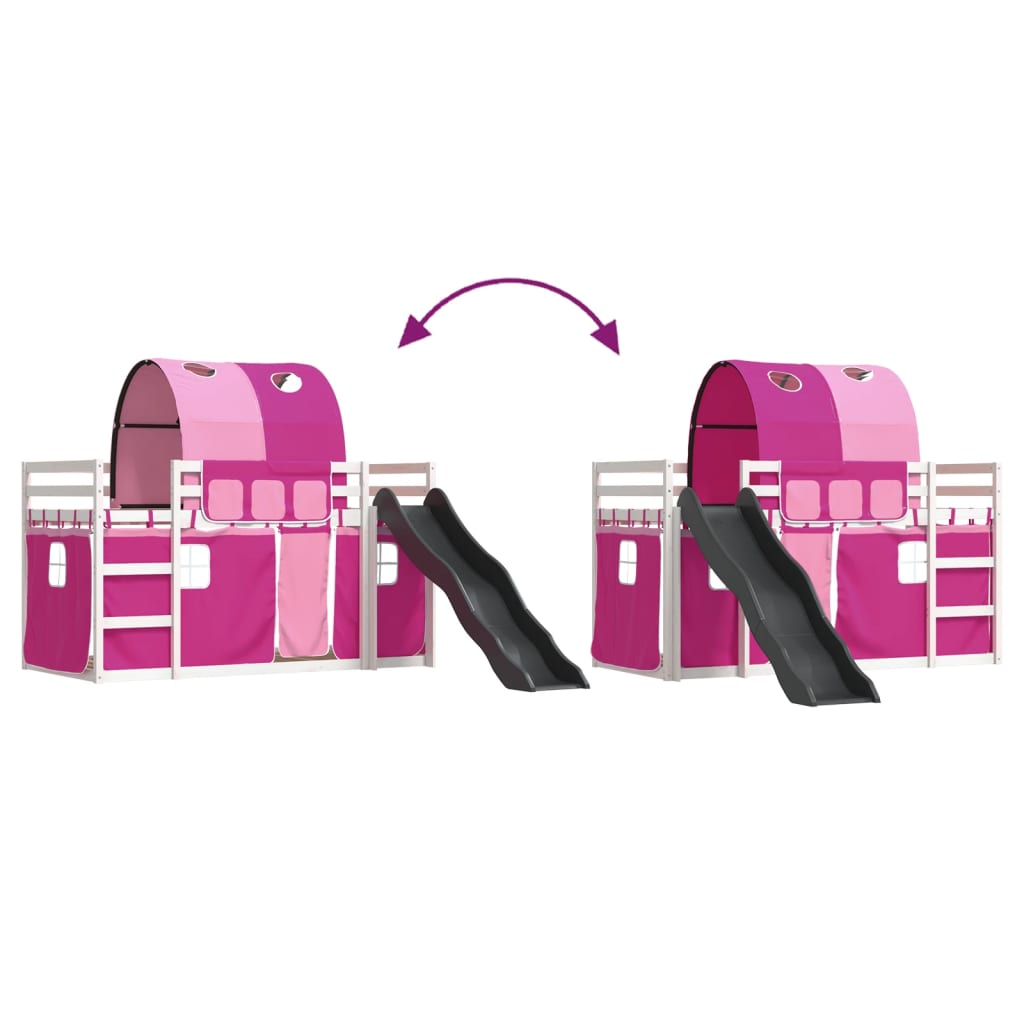 Stapelbed met glijbaan en gordijnen roze 90x200 cm is nu te koop bij PeponiXL, paradijselijk wonen!