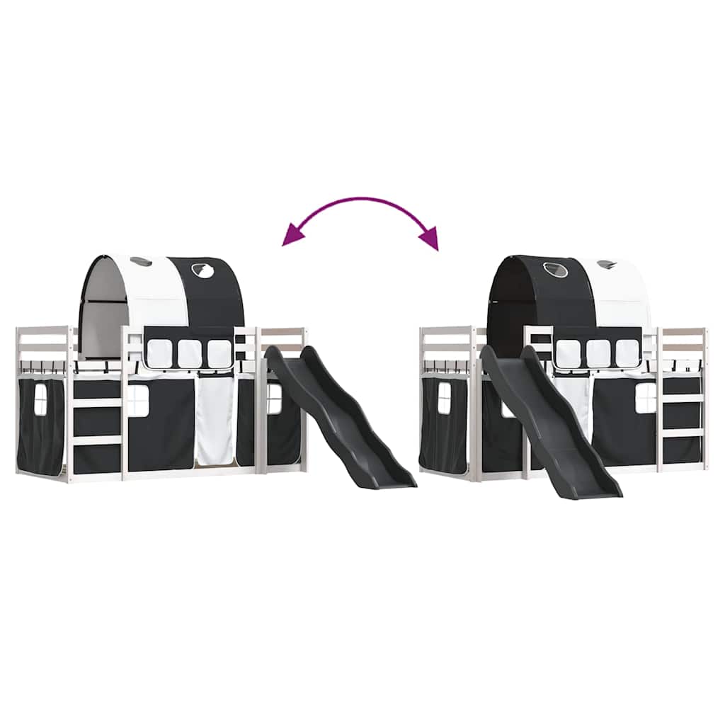 Stapelbed met glijbaan en gordijnen wit en zwart 80x200 cm is nu te koop bij PeponiXL, paradijselijk wonen!