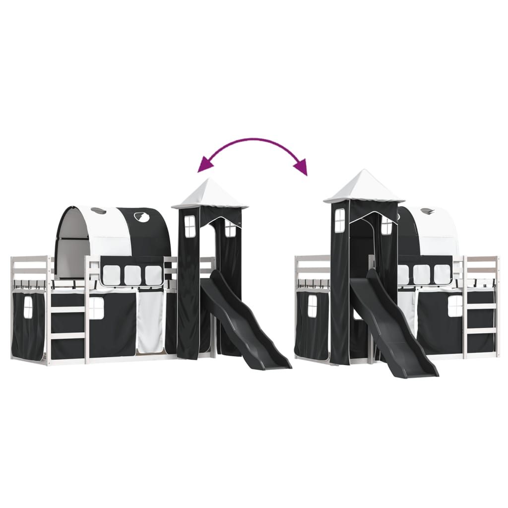 Stapelbed met glijbaan en gordijnen wit en zwart 90x200 cm is nu te koop bij PeponiXL, paradijselijk wonen!