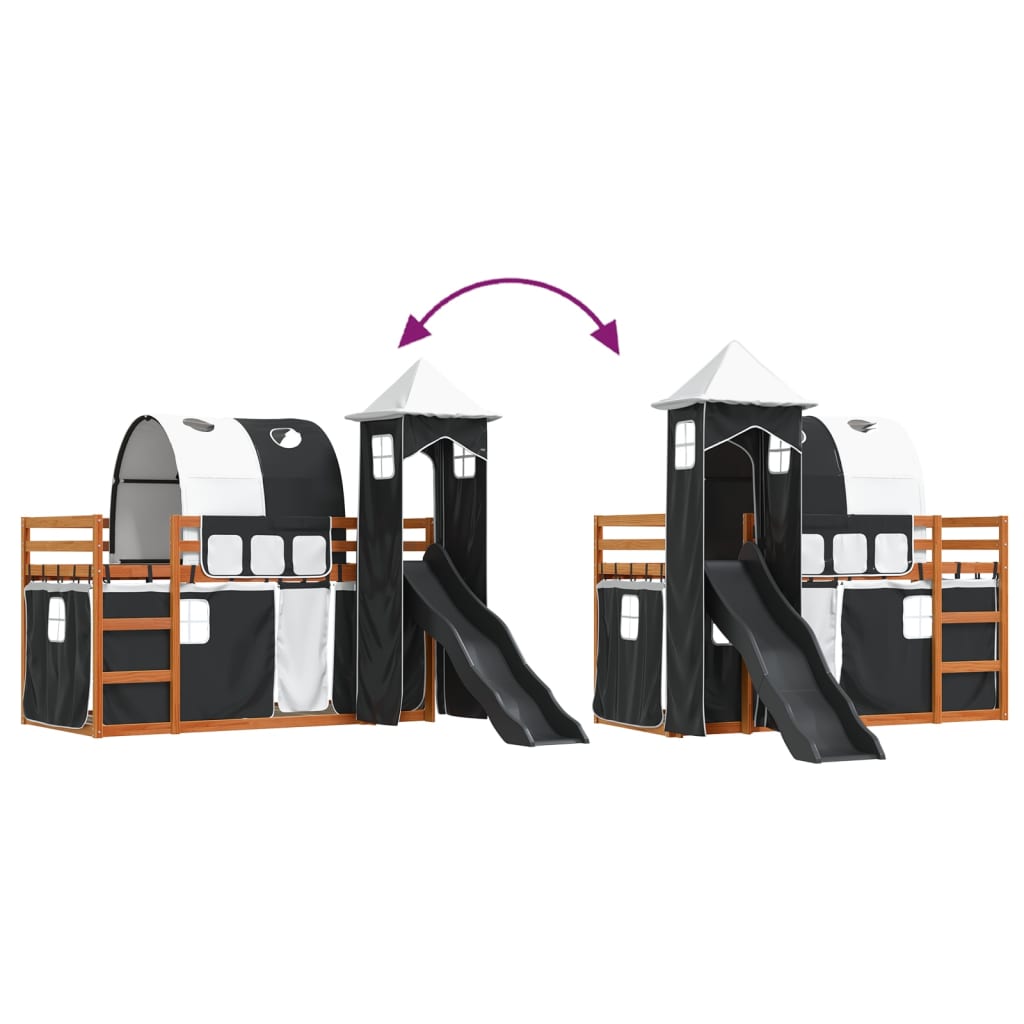 Stapelbed met glijbaan en gordijnen wit en zwart 90x200 cm is nu te koop bij PeponiXL, paradijselijk wonen!