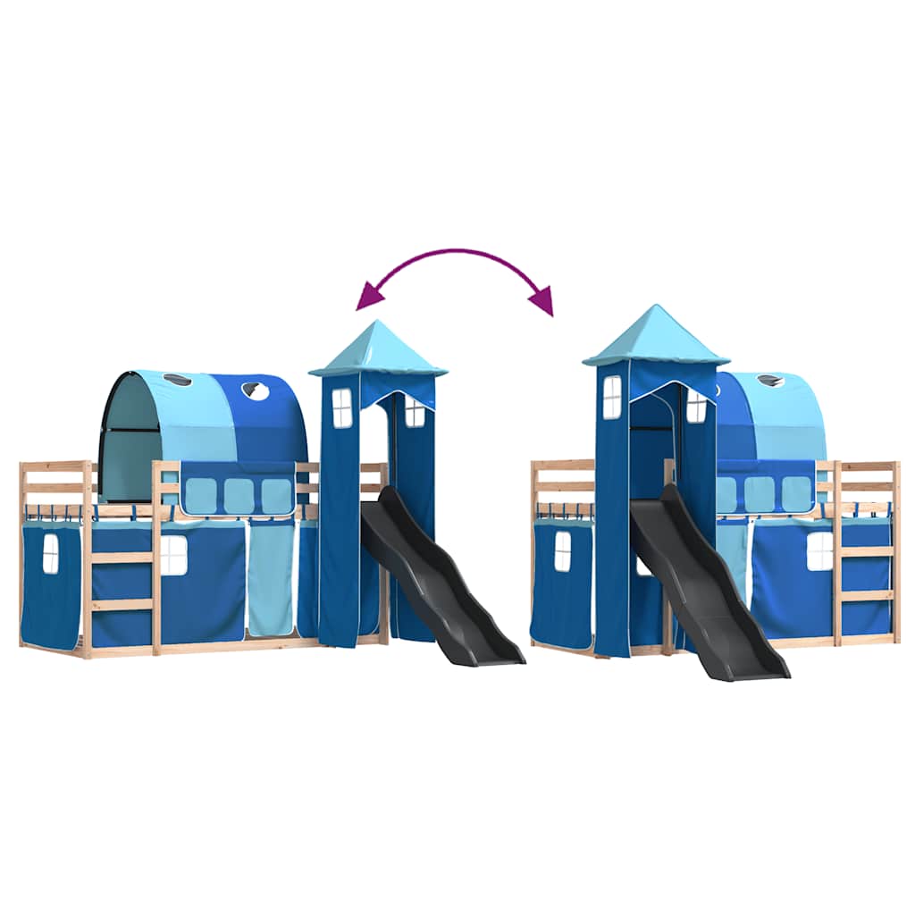 Stapelbed met glijbaan en gordijnen blauw 80x200 cm is nu te koop bij PeponiXL, paradijselijk wonen!