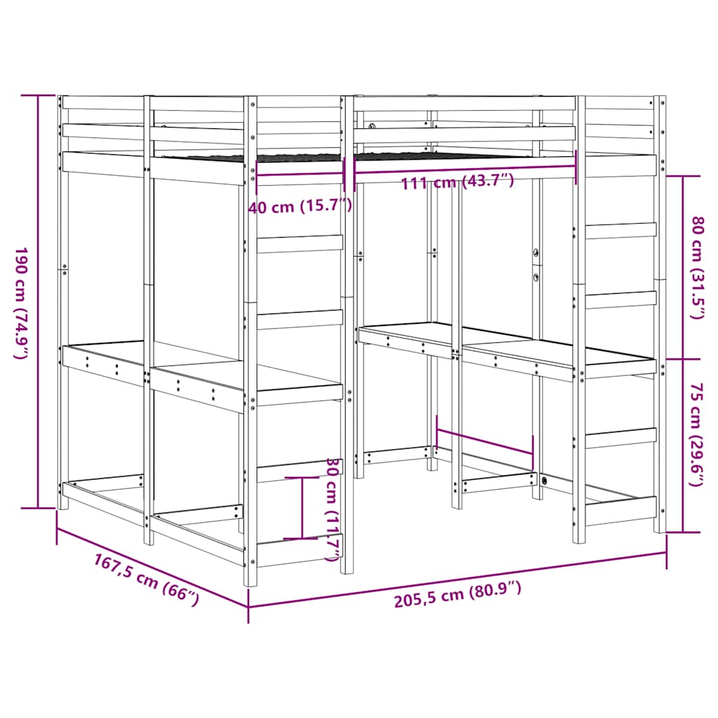 Hoogslaper met bureau en ladder grenenhout wit 160x200 cm is nu te koop bij PeponiXL, paradijselijk wonen!