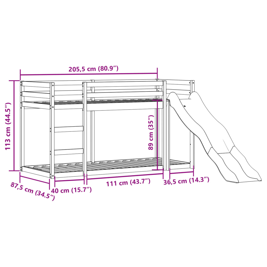 Stapelbed met glijbaan en ladder massief grenenhout 80x200 cm is nu te koop bij PeponiXL, paradijselijk wonen!