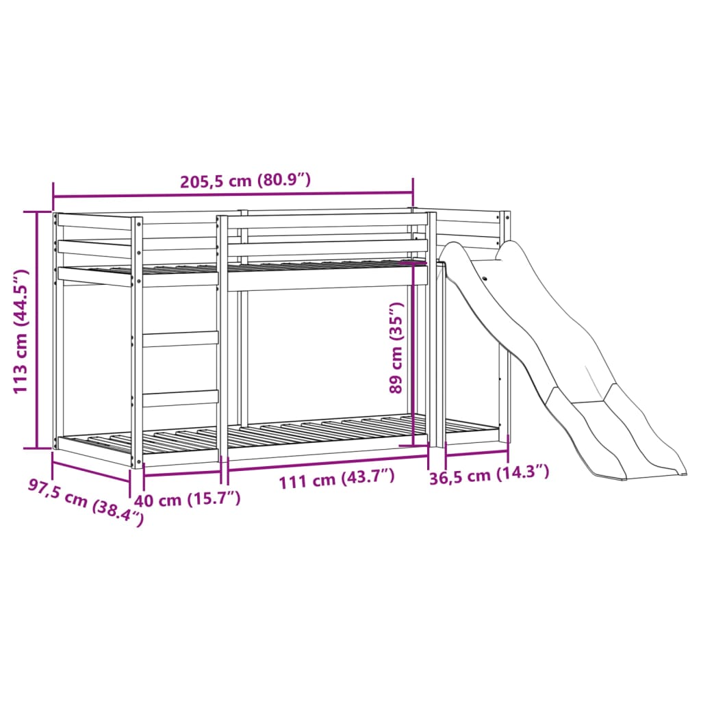 Stapelbed met glijbaan en ladder grenenhout wasbruin 90x200 cm is nu te koop bij PeponiXL, paradijselijk wonen!