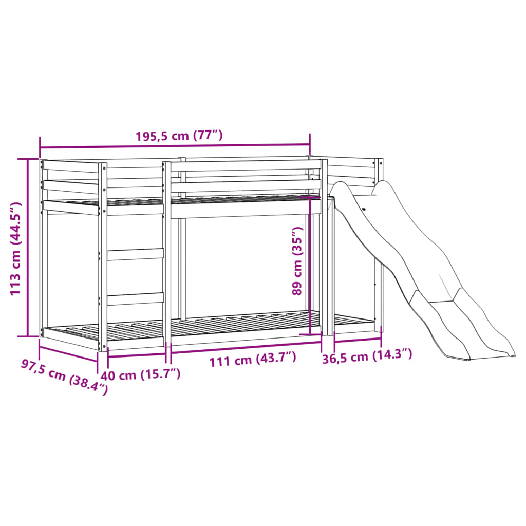 Stapelbed met glijbaan en ladder grenenhout wit 90x190 cm is nu te koop bij PeponiXL, paradijselijk wonen!