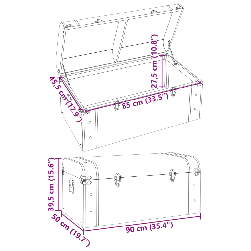 Schatkist met sloten 90x50x39,5 cm multiplex donkerbruin is nu te koop bij PeponiXL, paradijselijk wonen!
