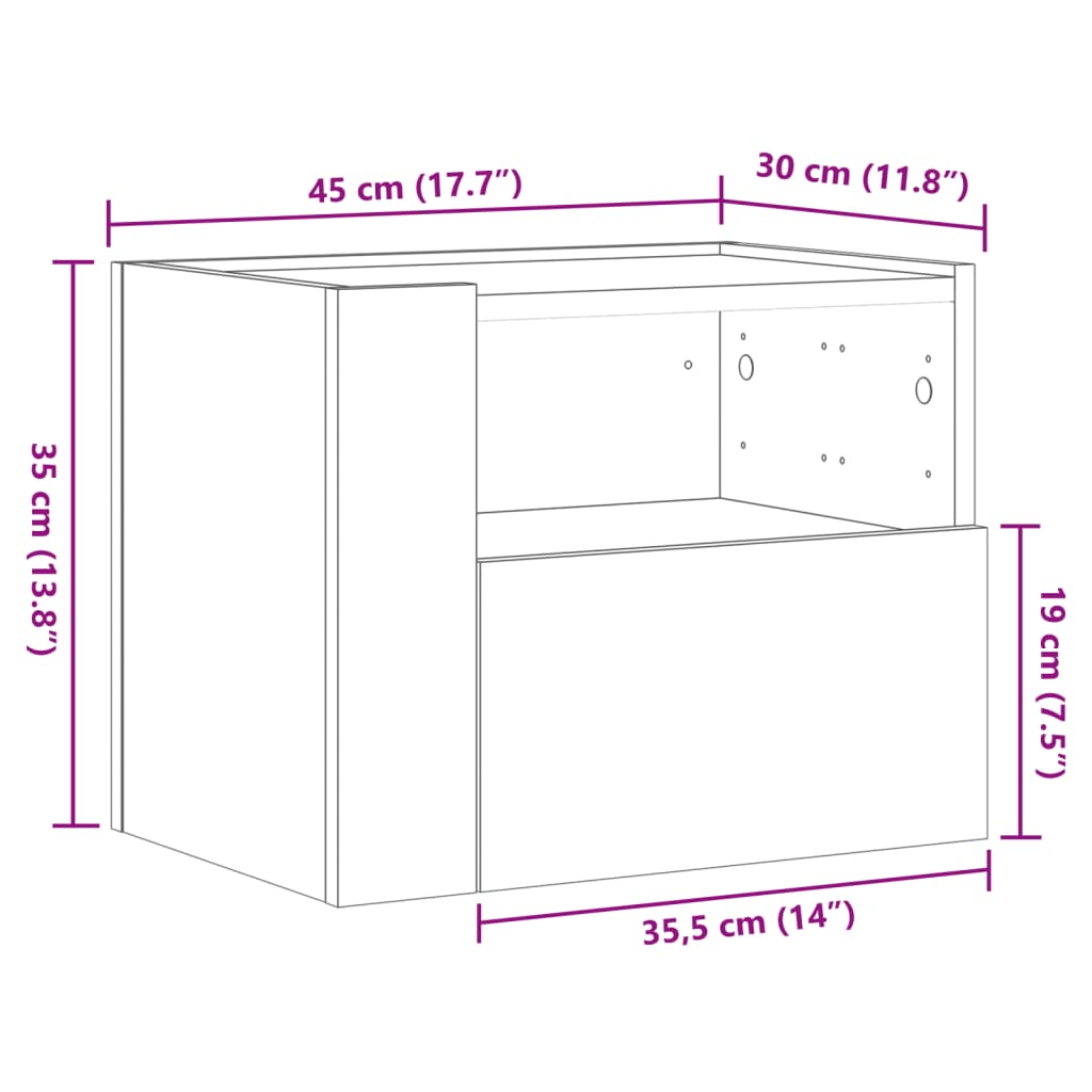 Nachtkastje wandgemonteerd 45x30x35 cm grijs sonoma eikenkleur is nu te koop bij PeponiXL, paradijselijk wonen!