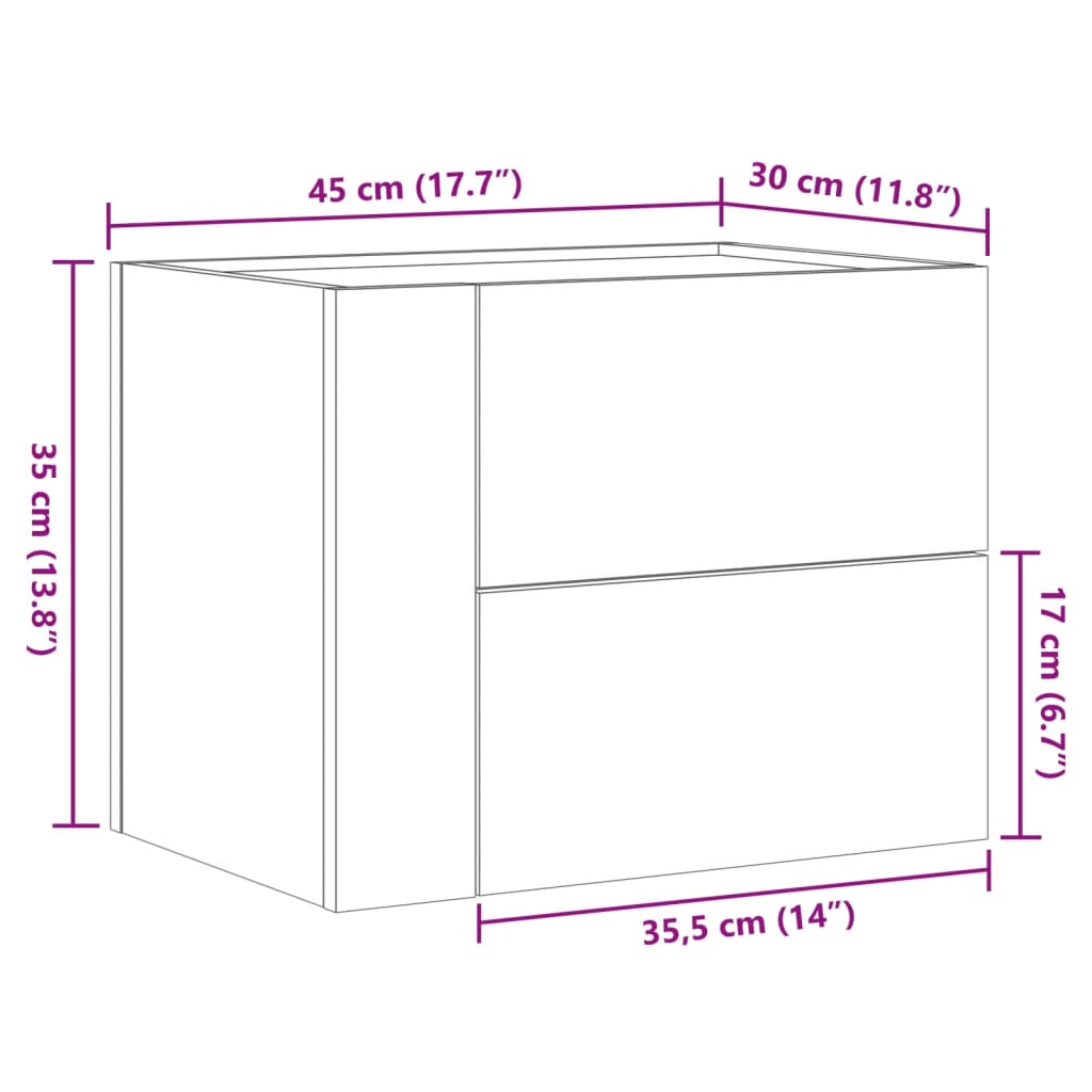 Nachtkastjes 2 st wandgemonteerd 45x30x35 cm grijs sonoma eiken is nu te koop bij PeponiXL, paradijselijk wonen!