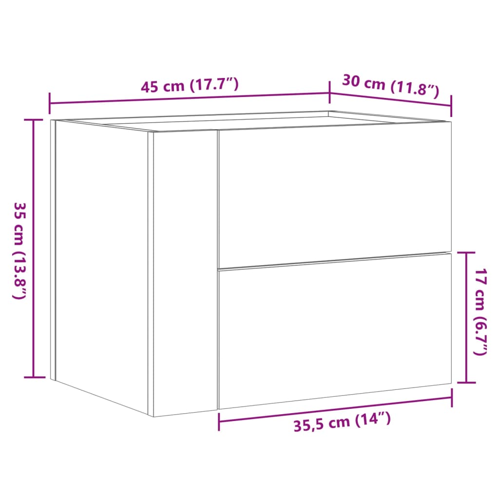 Nachtkastje wandgemonteerd 45x30x35 cm bruin eikenkleurig is nu te koop bij PeponiXL, paradijselijk wonen!