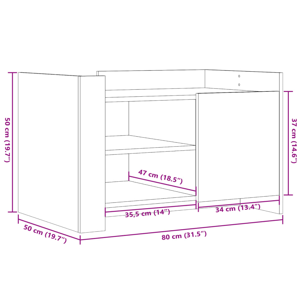 Salontafel 80x50x50 cm bewerkt hout betongrijs is nu te koop bij PeponiXL, paradijselijk wonen!