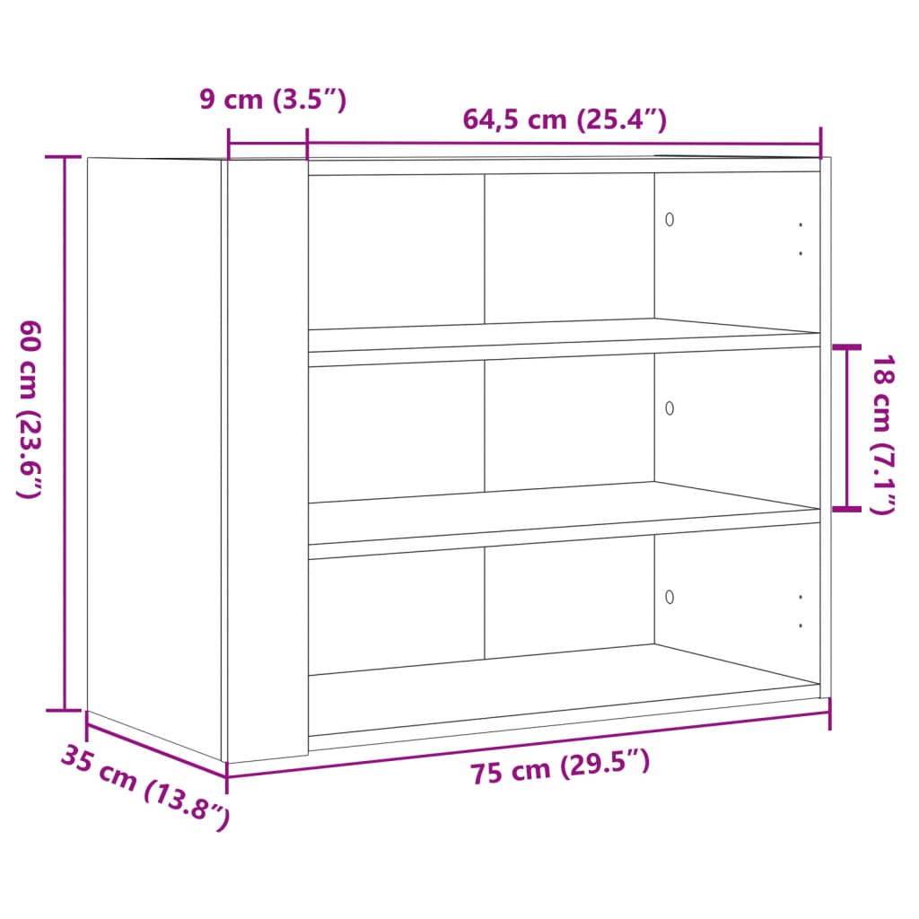 Wandkast 75x35x60 cm bewerkt hout sonoma eikenkleurig is nu te koop bij PeponiXL, paradijselijk wonen!