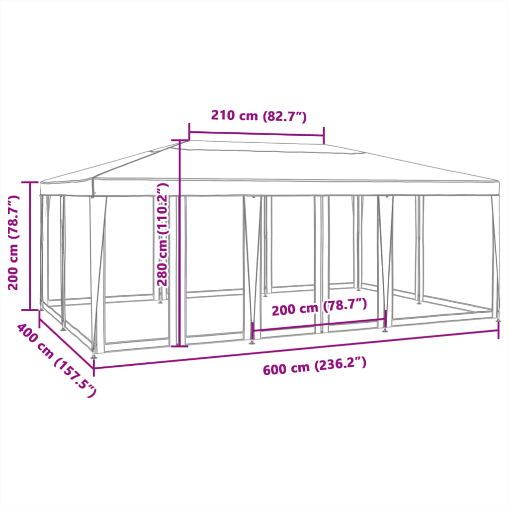 Partytent met 10 mesh zijwanden 6x4 m HDPE blauw is nu te koop bij PeponiXL, paradijselijk wonen!