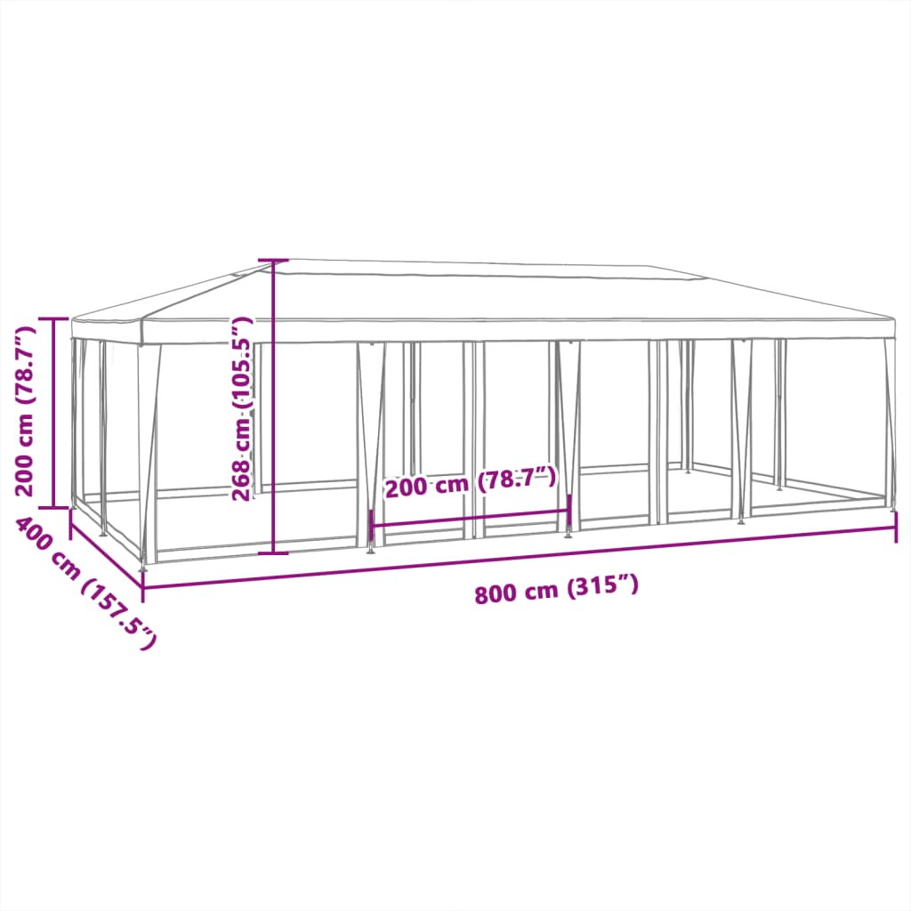 Partytent met 12 mesh zijwanden 8x4 m HDPE blauw is nu te koop bij PeponiXL, paradijselijk wonen!