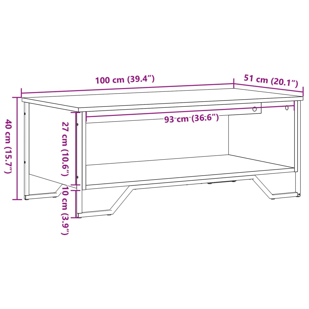 Salontafel 100x51x40 cm bewerkt hout zwart is nu te koop bij PeponiXL, paradijselijk wonen!