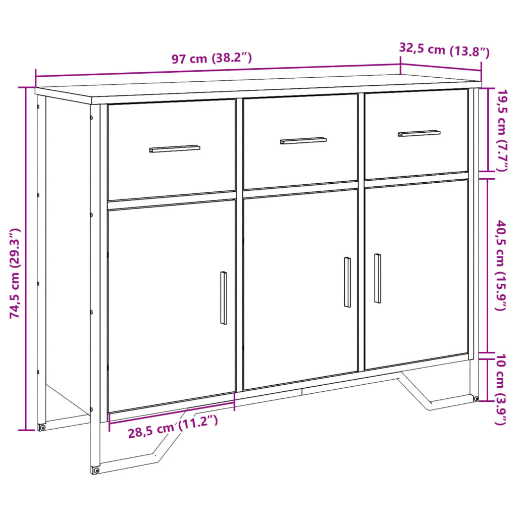 Dressoir 97x32,5x74,5 cm bewerkt hout gerookt eikenkleurig is nu te koop bij PeponiXL, paradijselijk wonen!