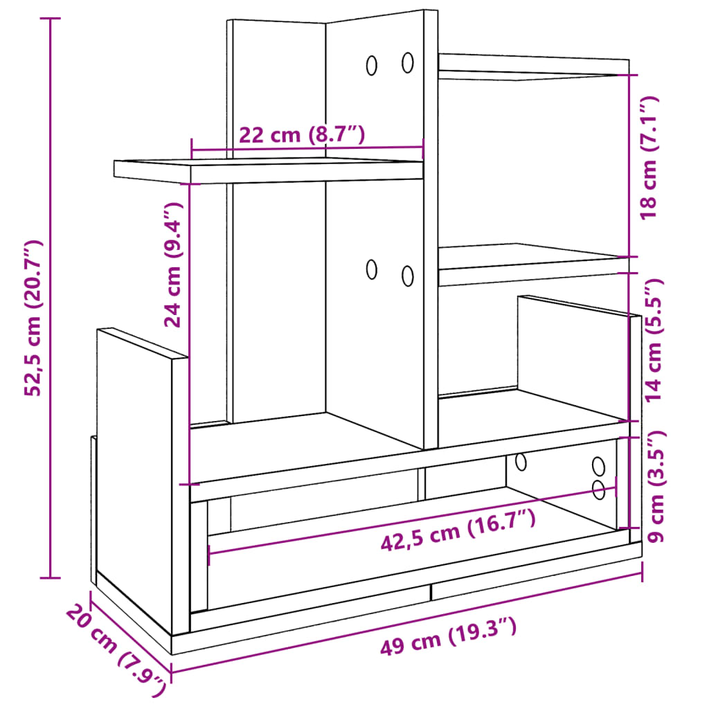 Bureau organiser 49x20x52,5 cm bewerkt hout sonoma eikenkleurig is nu te koop bij PeponiXL, paradijselijk wonen!
