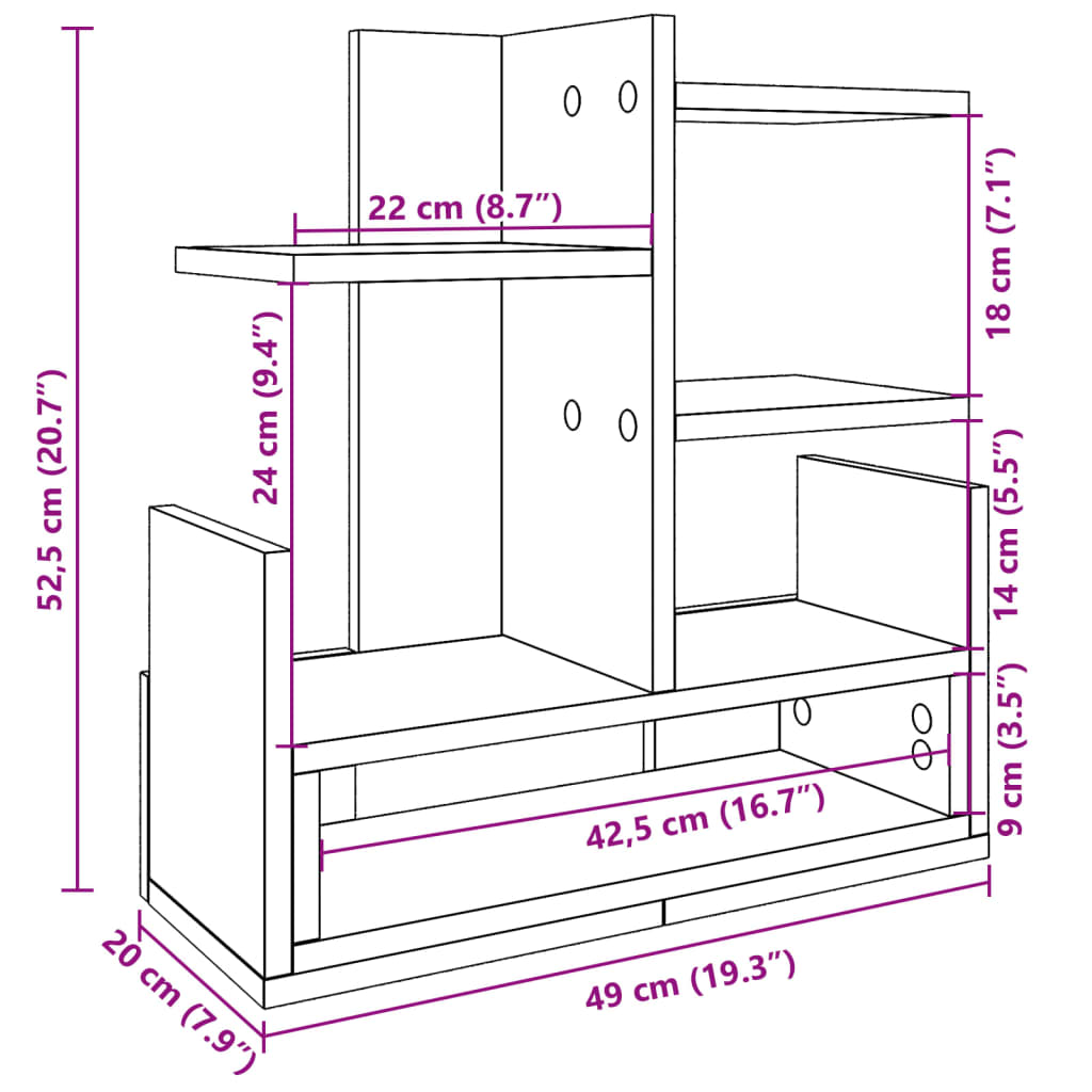 Bureau organiser 49x20x52,5 cm bewerkt hout grijs sonoma eiken is nu te koop bij PeponiXL, paradijselijk wonen!
