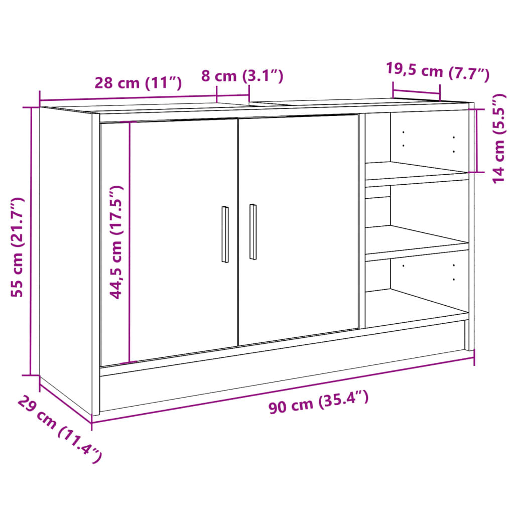 Wastafelkast 90x29x55 cm bewerkt hout wit is nu te koop bij PeponiXL, paradijselijk wonen!