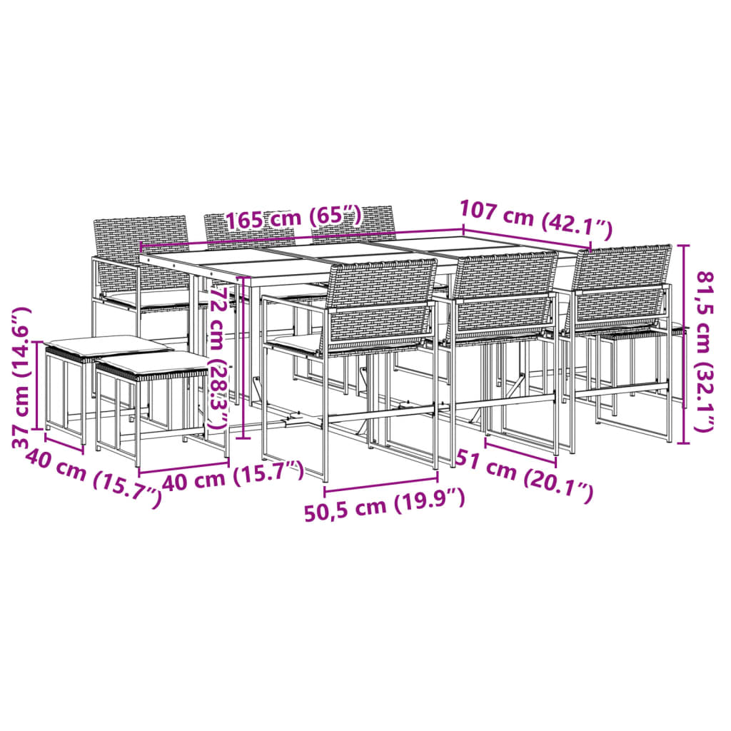 11-delige Tuinset met kussens poly rattan zwart is nu te koop bij PeponiXL, paradijselijk wonen!