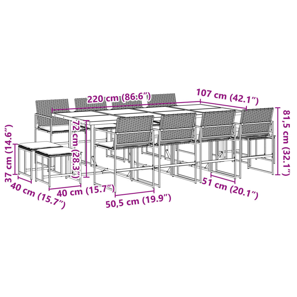 13-delige Tuinset met kussens poly rattan zwart is nu te koop bij PeponiXL, paradijselijk wonen!