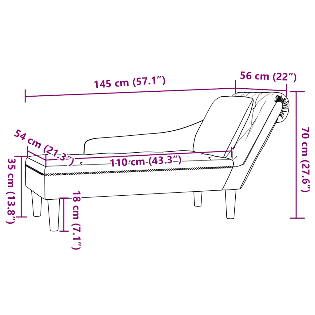 Chaise longue met kussen en rechterarmleuning fluweel roze is nu te koop bij PeponiXL, paradijselijk wonen!
