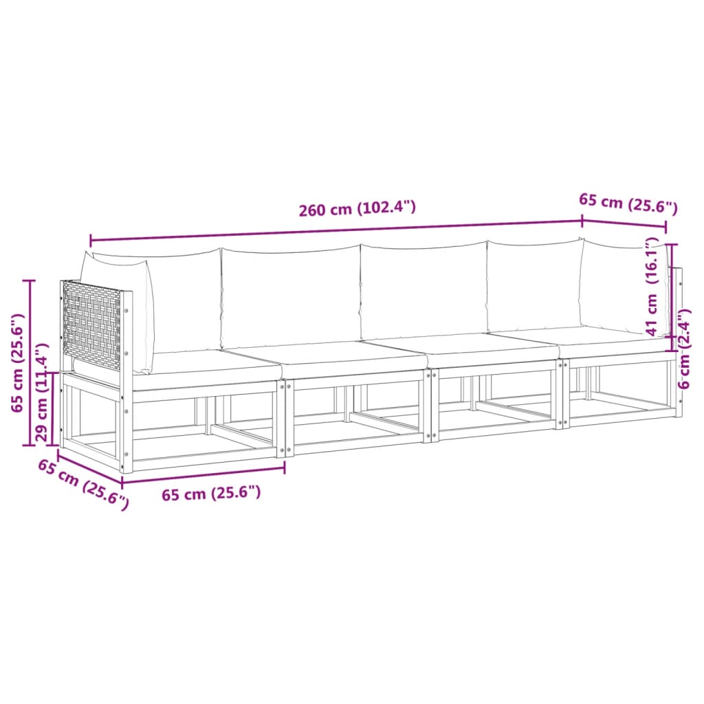 4-delige tuinbankset met kussens acaciahout & rotan is nu te koop bij PeponiXL, paradijselijk wonen!