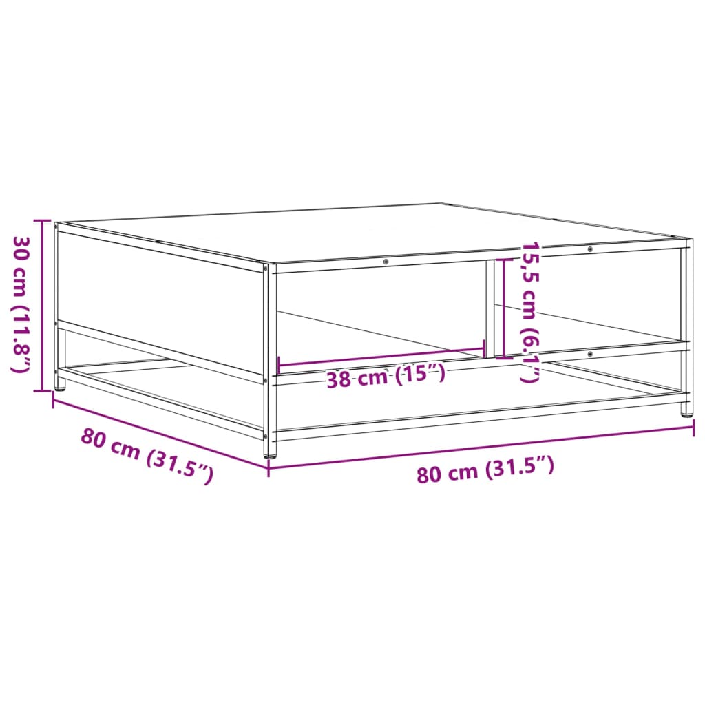 Salontafel 80x80x30 cm bewerkt hout en metaal sonoma eikenkleur is nu te koop bij PeponiXL, paradijselijk wonen!