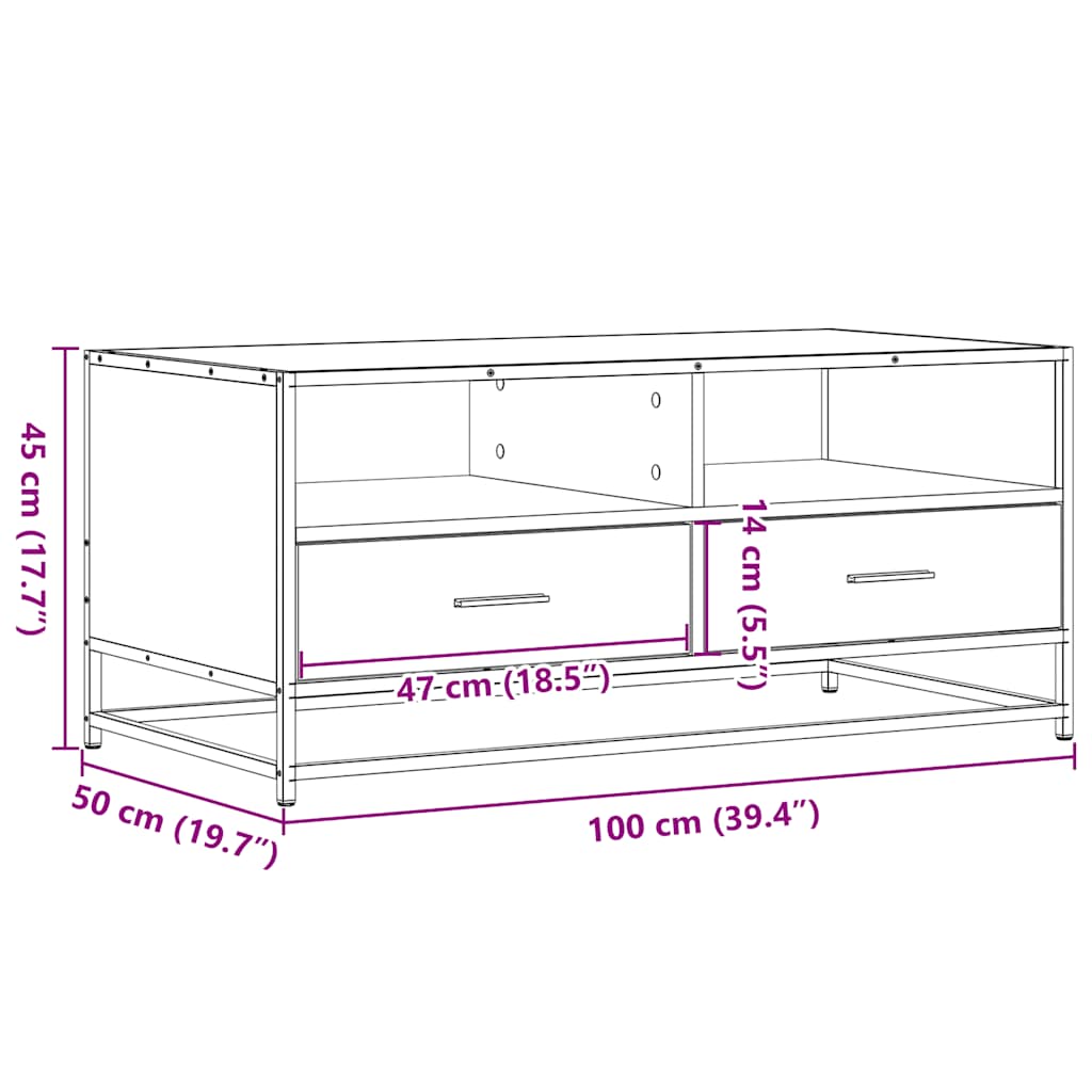 Salontafel 100x50x45 cm bewerkt hout en metaal zwart is nu te koop bij PeponiXL, paradijselijk wonen!