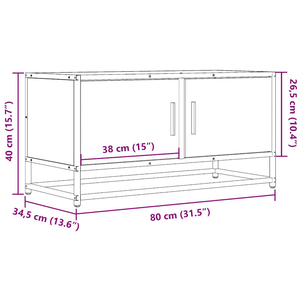 Tv-meubel 80x34,5x40 cm bewerkt hout metaal sonoma eikenkleurig is nu te koop bij PeponiXL, paradijselijk wonen!