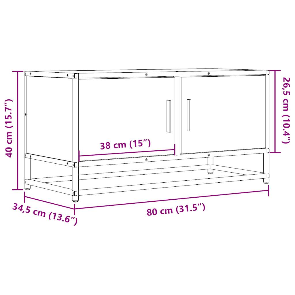 Tv-meubel 80x34,5x40cm bewerkt hout metaal gerookt eikenkleurig is nu te koop bij PeponiXL, paradijselijk wonen!