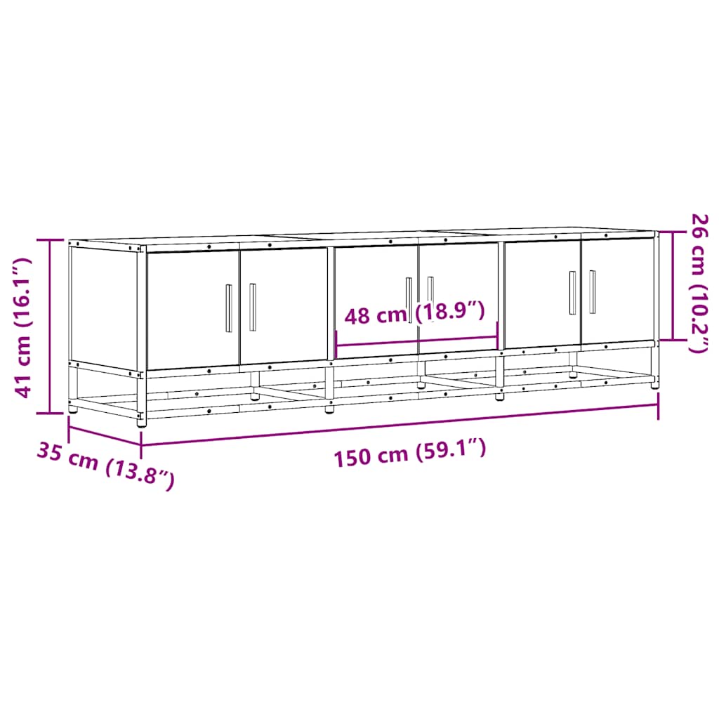 Tv-meubel 150x35x41 cm bewerkt hout metaal gerookt eikenkleurig is nu te koop bij PeponiXL, paradijselijk wonen!