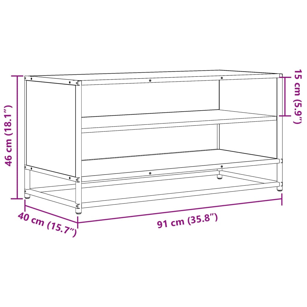 Tv-meubel 91x40x46 cm bewerkt hout metaal sonoma eikenkleurig is nu te koop bij PeponiXL, paradijselijk wonen!