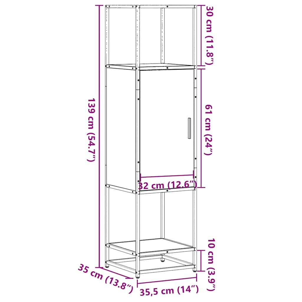 Hoge kast 35,5x35x139 cm bewerkt hout en metaal grijs sonoma is nu te koop bij PeponiXL, paradijselijk wonen!