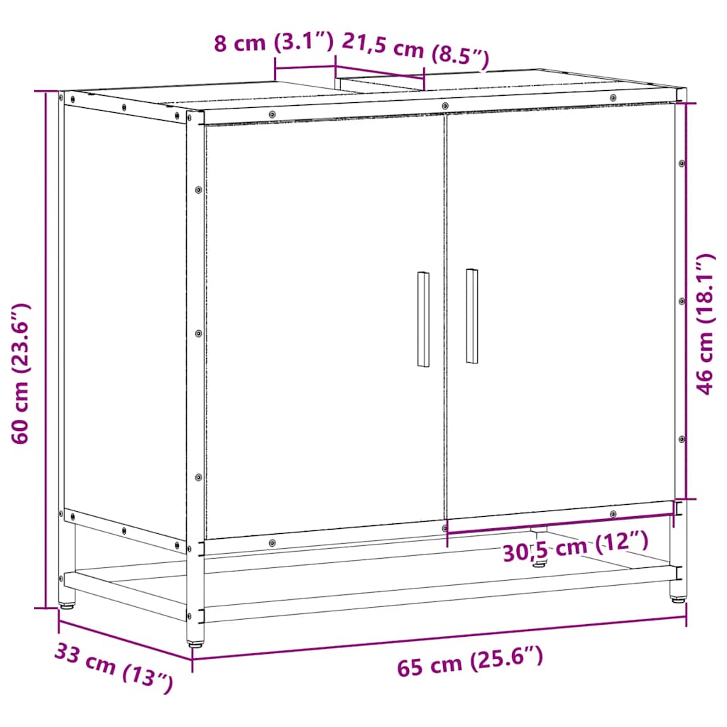 Wastafelkast 65x33x60 cm bewerkt hout gerookt eikenkleurig is nu te koop bij PeponiXL, paradijselijk wonen!