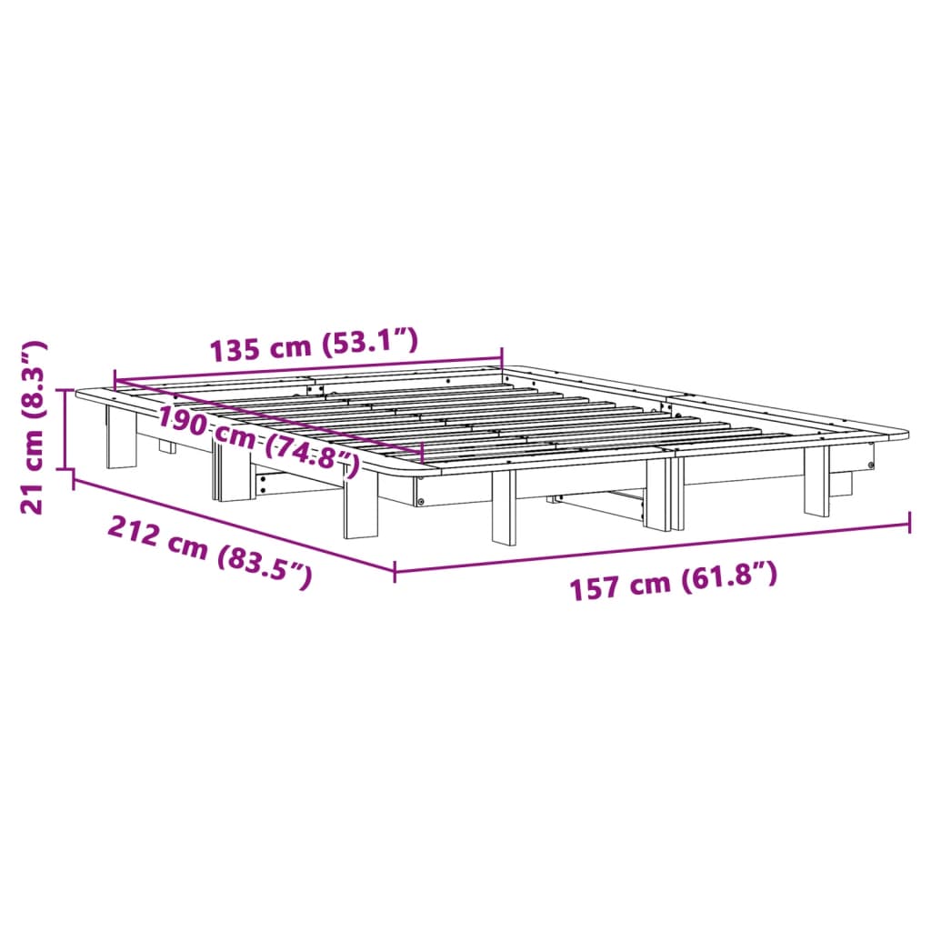 Bedframe zonder matras massief grenenhout wit 135x190 cm is nu te koop bij PeponiXL, paradijselijk wonen!