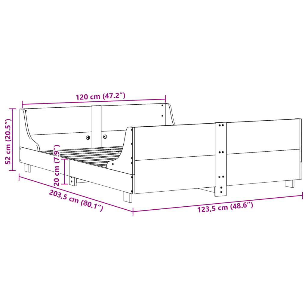 Bedframe zonder matras massief grenenhout 120x200 cm is nu te koop bij PeponiXL, paradijselijk wonen!