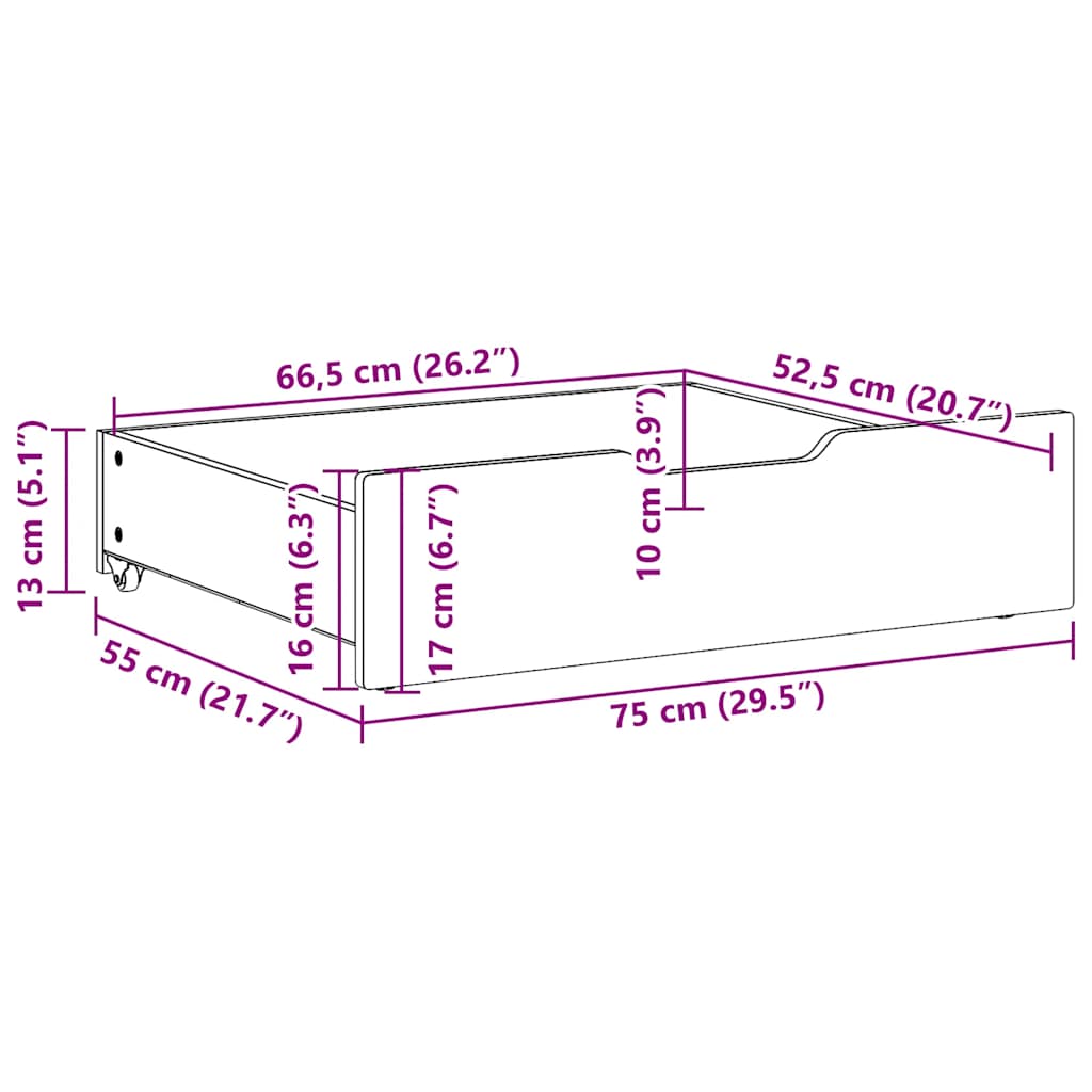 Bedlades 2 st met wieltjes 75x55x17 cm massief grenenhout is nu te koop bij PeponiXL, paradijselijk wonen!