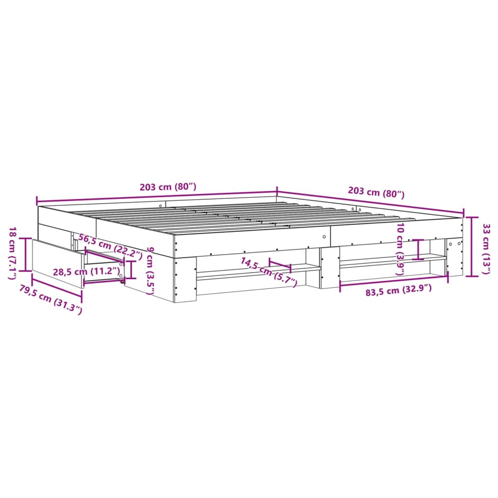 Bedframe bewerkt hout betongrijs 200x200 cm is nu te koop bij PeponiXL, paradijselijk wonen!