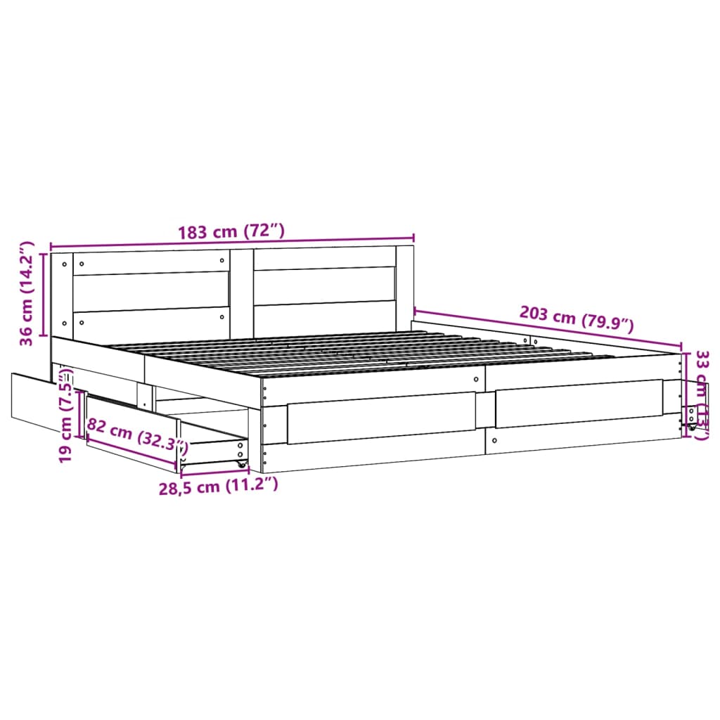 Bedframe met hoofdeinde bewerkt hout grijs sonoma 180x200 cm is nu te koop bij PeponiXL, paradijselijk wonen!