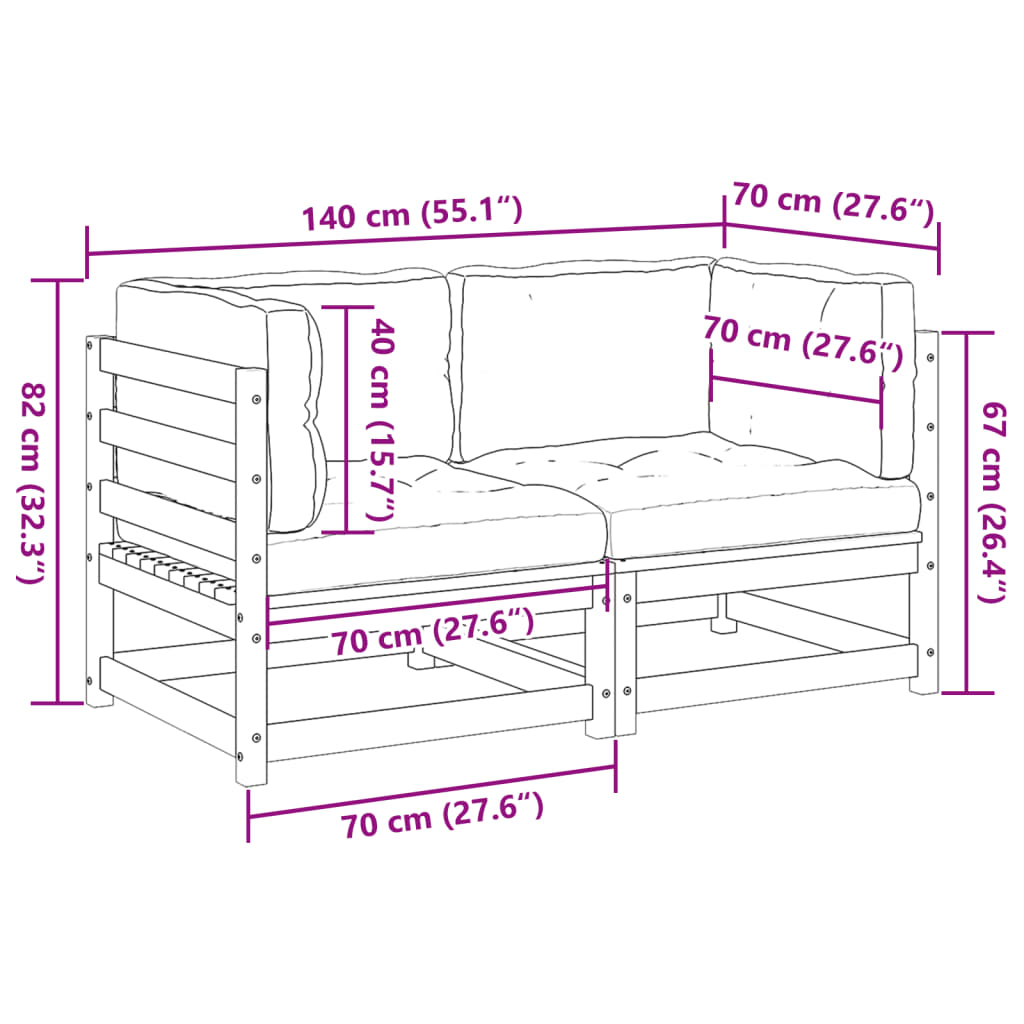2-delige Loungeset met kussens massief grenenhout wasbruin is nu te koop bij PeponiXL, paradijselijk wonen!