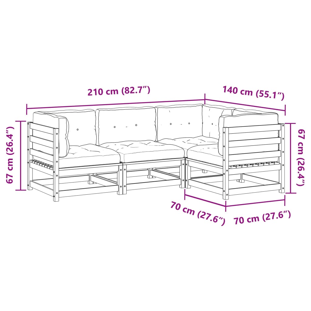 4-delige Loungeset met kussens massief grenenhout wasbruin is nu te koop bij PeponiXL, paradijselijk wonen!