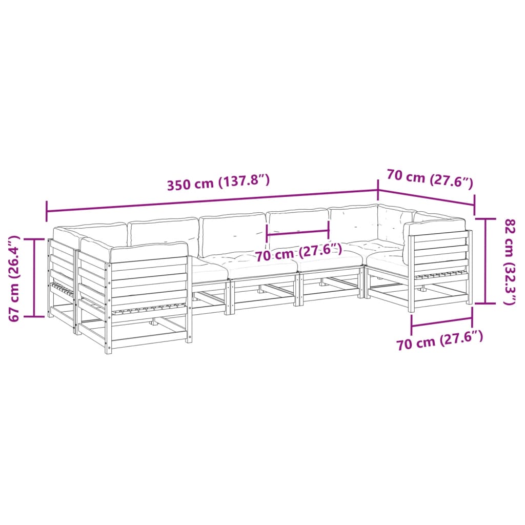 7-delige Loungeset met kussens massief grenenhout
