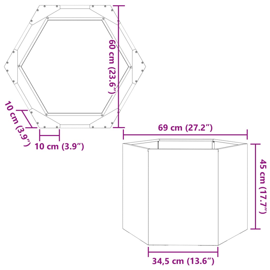 Plantenbak zeshoek 69x60x45 cm staal wit is nu te koop bij PeponiXL, paradijselijk wonen!
