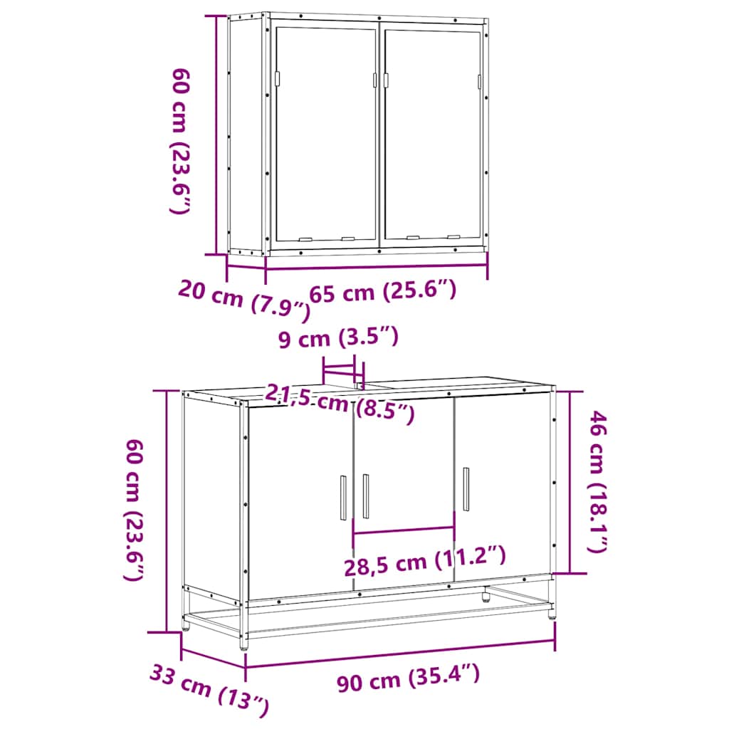 2-delige Badkamermeubelset bewerkt hout gerookt eikenkleurig is nu te koop bij PeponiXL, paradijselijk wonen!