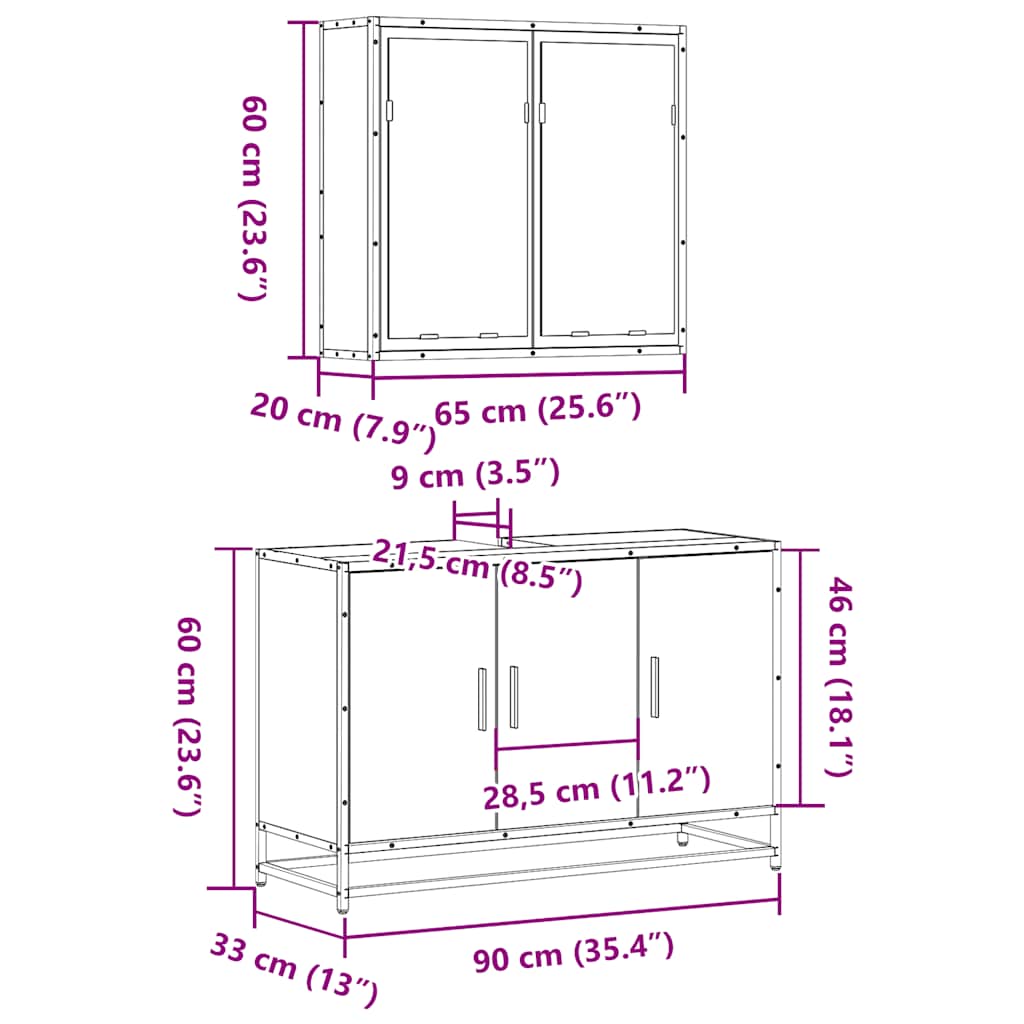 2-delige Badkamermeubelset bewerkt hout grijs sonoma eikenkleur is nu te koop bij PeponiXL, paradijselijk wonen!
