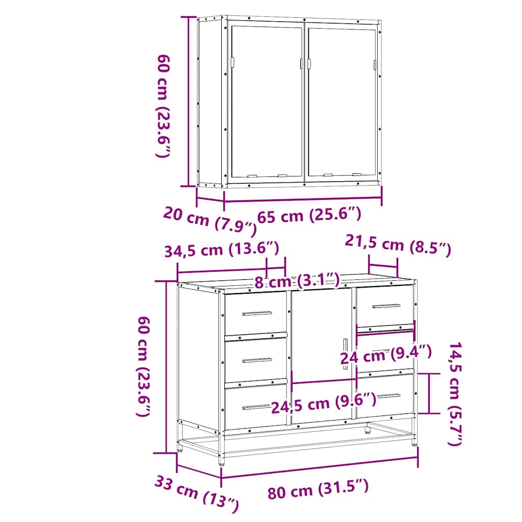 2-delige Badkamermeubelset bewerkt hout gerookt eikenkleurig is nu te koop bij PeponiXL, paradijselijk wonen!