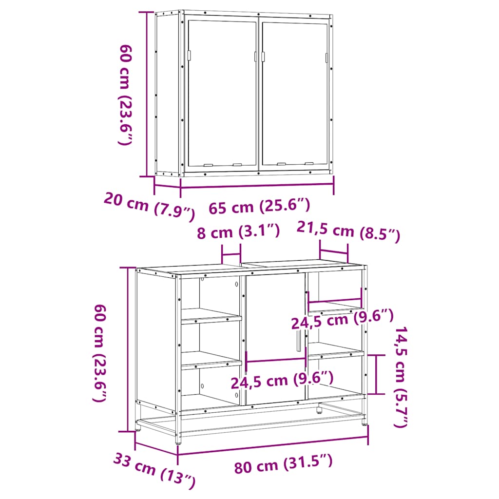 2-delige Badkamermeubelset bewerkt hout sonoma eikenkleurig is nu te koop bij PeponiXL, paradijselijk wonen!